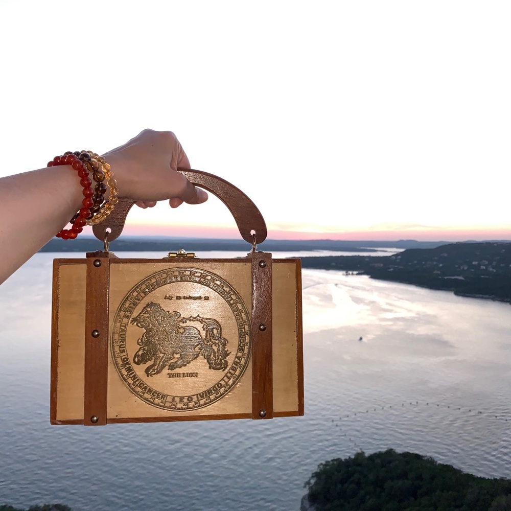 Vintage Zodiac Wood Box Purse
